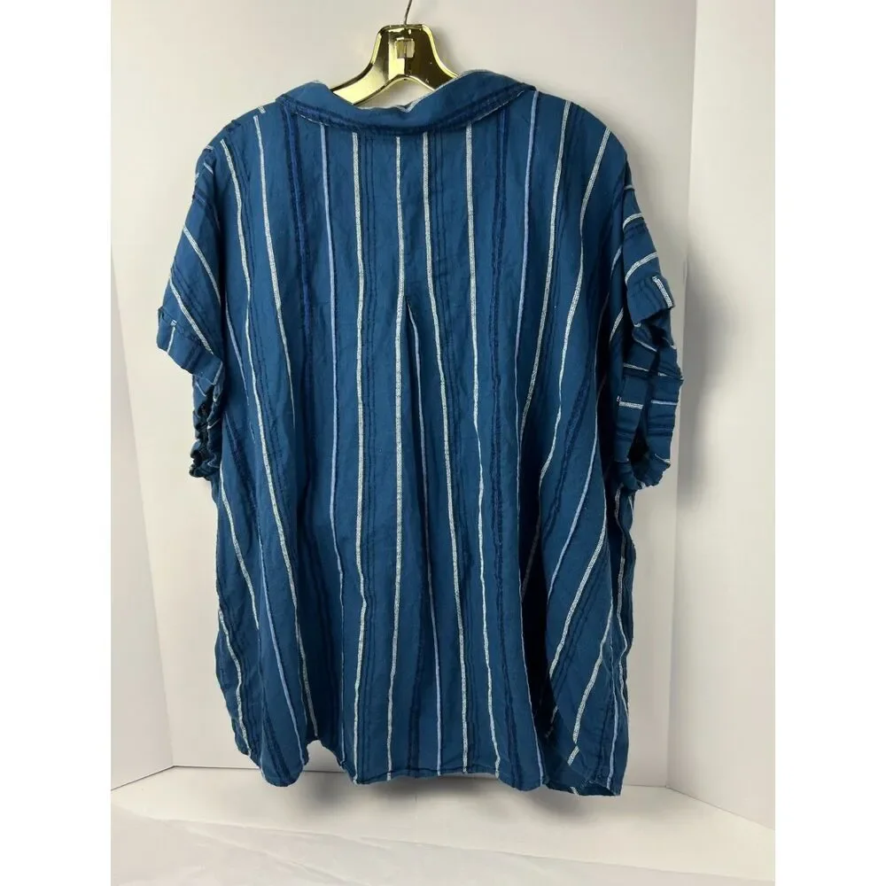 Wonderly Blue/White/Black Striped Short Sleeve Camp Shirt 3X EUC - Picture 2 of 7